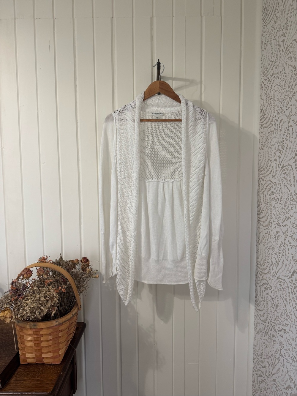 Banana Republic White 100% Cotton Open Knit Draped Cardigan S